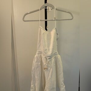 Papermoon White Smocked Jumpsuit with Tie Straps Backless